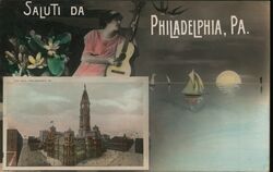 Saluti da Philadelphia, PA - City Hall, Guitar, Sailboat Pennsylvania Postcard Postcard Postcard