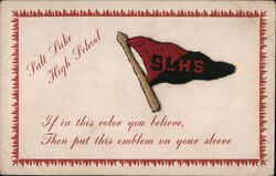 Rare: Salt Lake High School Pennant, Red and Black Embroidered Postcard