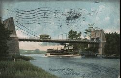 Chain Bridge, Newburyport, Mass. - Trolley & Steamer Postcard