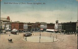 SW Corner Public Square, Springfield MO - Streetcar Postcard