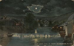 Elks Creek Dam by Night, Clarksburg, WV West Virginia Postcard Postcard Postcard