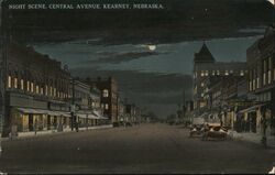 Night Scene, Central Avenue, Kearney, Nebraska Postcard