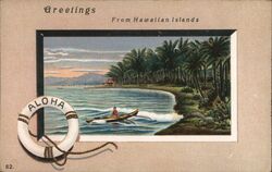 Greetings From Hawaiian Islands - Outrigger Canoe Postcard