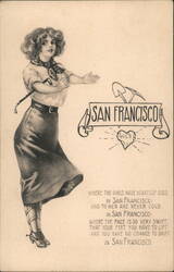 San Francisco State Girl, Hearts of Gold Postcard