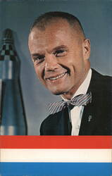 John Glenn Portrait with Atlas Rocket Postcard