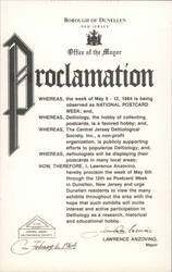 Proclamation of Postcard Week, Dunellen NJ 1984 New Jersey Kevin Murtagh Postcard Postcard Postcard