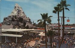 Disneyland, Tomorrowland Terrace, Monorail, Skyway, Matterhorn Postcard