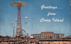 Greetings from Coney Island, Parachute Jump, Steeplechase Postcard