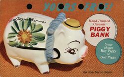 Free Piggy Bank Investors Savings and Loan Pasadena Postcard