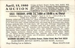 Richmond Galleries Auction, Staten Island NY April 15, 1980 Postcard