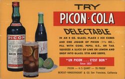 Try Picon-Cola Delectible Vintage Advertising Postcard Postcard