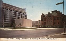 New & Old Dallas County Courthouse & Kennedy Memorial Texas Postcard Postcard Postcard