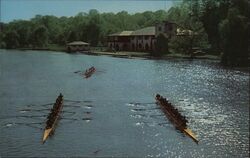 Carnegie Lake, Princeton University Crews, 1887 Boathouse Postcard