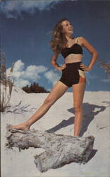 Woman in Swimsuit on Florida Beach Postcard