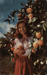 Young Woman Picking Citrus Crop in Florida Postcard