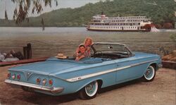 1961 Chevrolet Impala Convertible with Riverboat Postcard