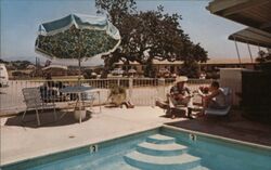 Meadowlark Motel, Solvang, CA - Pool Area Postcard