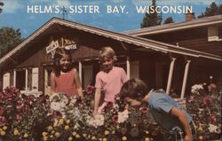 Helm's Four Seasons Motel, Sister Bay, WI - Children with Flowers Postcard