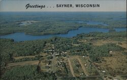 Aerial View of Sayner, Wisconsin with Plum, Razor Back, and Star Lakes Postcard