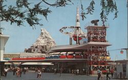 Disneyland Rocket Jets, PeopleMover & Matterhorn, 1969 Postcard