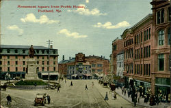 Monument Square From Preble House Postcard