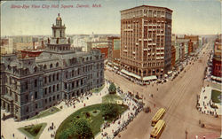 Birds-Eye View City Hall Square Detroit, MI Postcard Postcard