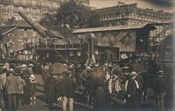 Crowd Gathers Around German Long-Barreled Cannon on Rail Car, Paris France Postcard Postcard Postcard