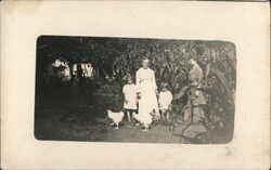 Grandma Funk, Helen & Marvin Potts with Mother & Chickens, Paola, KS Postcard