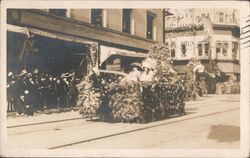 Two Women on Floral Float in Parade Postcard