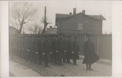 Military Unit Marching, Cobblestone Street, Building World War I Postcard Postcard Postcard