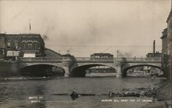 East Fox Street Bridge, Trolley, Aurora Illinois Postcard