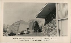 First Presbyterian Church, Sanctuary from Fellowship Hall, Stamford, CT Postcard