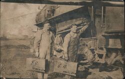 Two Railroad Workers with Their Suitcases Postcard