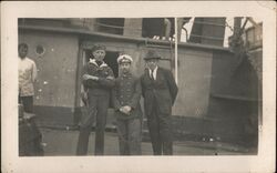 Three Men on Ship Deck, Spain? Boats, Ships Postcard Postcard Postcard