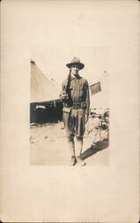 Soldier at Camp, US Army, World War I Postcard