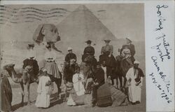 Tourists on Camels at the Sphinx and Great Pyramid Cairo, Egypt Postcard Postcard Postcard