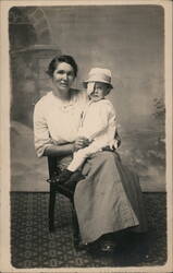 Woman and Child with Eye Patch Portrait Postcard