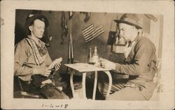 Two Cowboys Playing Cards Postcard