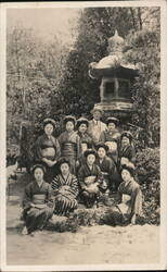 1921 Group of Geishas with Man in Kyoto, Japan Postcard