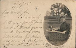 Girl with Dog in Basket, 1905 Postcard