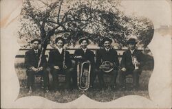 Five Men Outdoors with Musical Instruments Postcard