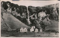 Iceland Waterfall & Houses Postcard Postcard Postcard