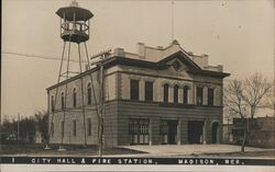 Madison, NE City Hall & Fire Station Postcard