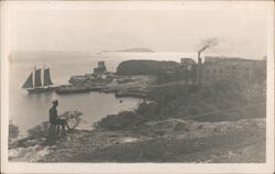 Soldier Overlooking Harbor, Island, Factory Philippines or Hawaii Postcard