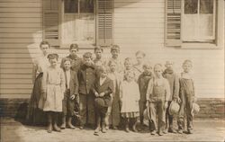 Group of Children in Front of Schoolhouse Postcard