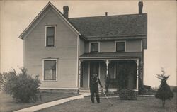 Man with Scythe in Front of Farmhouse Postcard