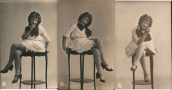 Lot of 3: Young Girl in White Dress & Stockings Smoking Cigarette Postcard