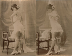 Set of 2: Young Woman in Lingerie Stockings and Heels Postcard