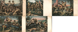 Set of 5 US Army Postcards, Camp Life, Battles, Casualties Postcard