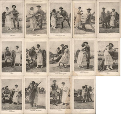 14 Postcards, Woman in Long Dress & Soldier, Military, Romance Postcard